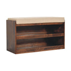 California Walnut & Mud Linen Pull-Out Shoe Bench