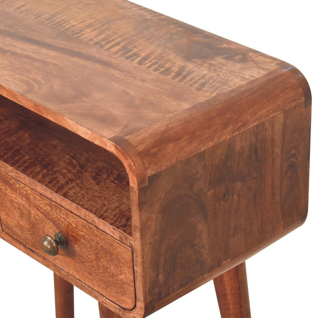 Mini Curved Honey Caramel Console Table