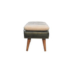 Bouclé Buffalo Hide Olive Green Leather Bench