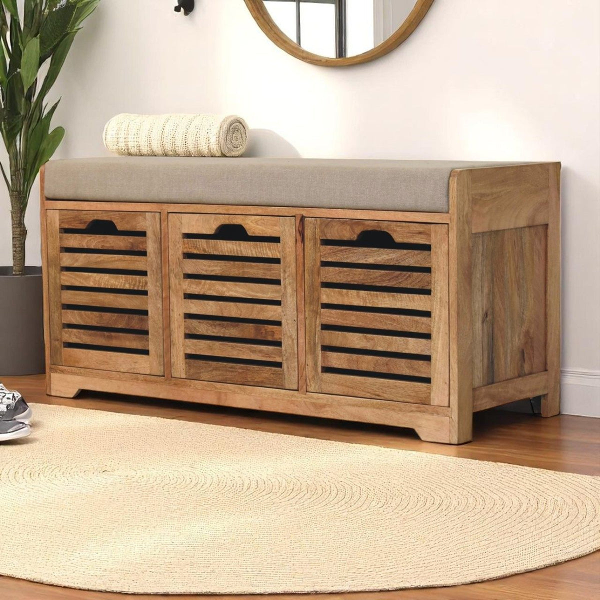 Shutter Oak-ish Shoe Bench