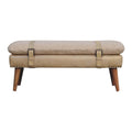 Bouclé & Beige Leather Bench