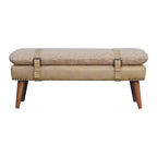 Bouclé & Beige Leather Bench