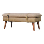 Bouclé & Beige Leather Bench