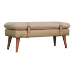 Bouclé & Beige Leather Bench