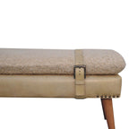Bouclé & Beige Leather Bench