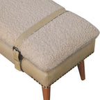 Bouclé & Beige Leather Bench