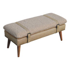 Bouclé & Beige Leather Bench
