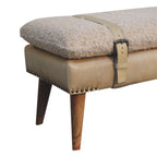 Bouclé & Beige Leather Bench