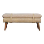 Bouclé & Beige Leather Bench