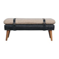 Bouclé & Olive Green Leather Bench