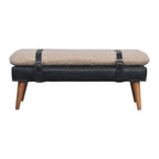 Bouclé & Olive Green Leather Bench