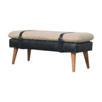 Bouclé & Olive Green Leather Bench