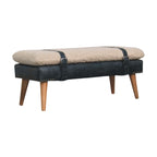 Bouclé & Olive Green Leather Bench