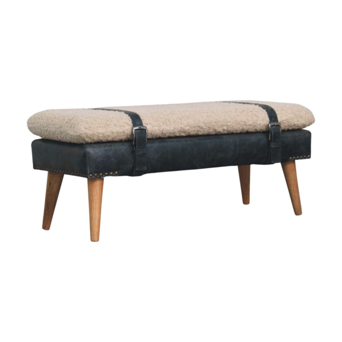 Boucle x Olive Green Leather Bench