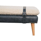 Bouclé & Olive Green Leather Bench
