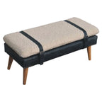 Bouclé & Olive Green Leather Bench