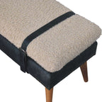Bouclé & Olive Green Leather Bench