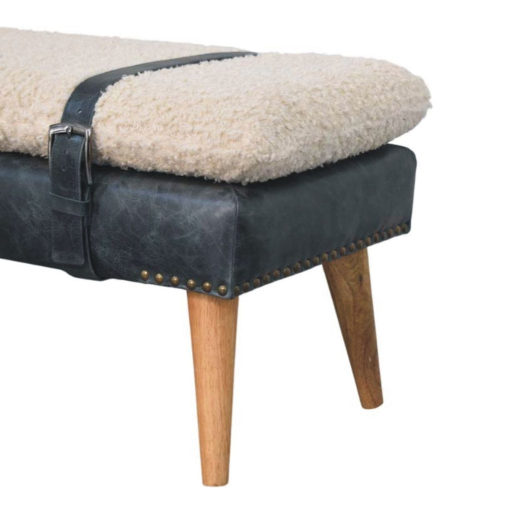 Boucle x Olive Green Leather Bench