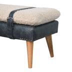 Bouclé & Olive Green Leather Bench