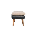 Bouclé & Olive Green Leather Bench