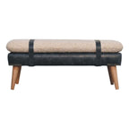 Bouclé & Olive Green Leather Bench