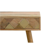Oak-Tone Gold Inlay Console Table