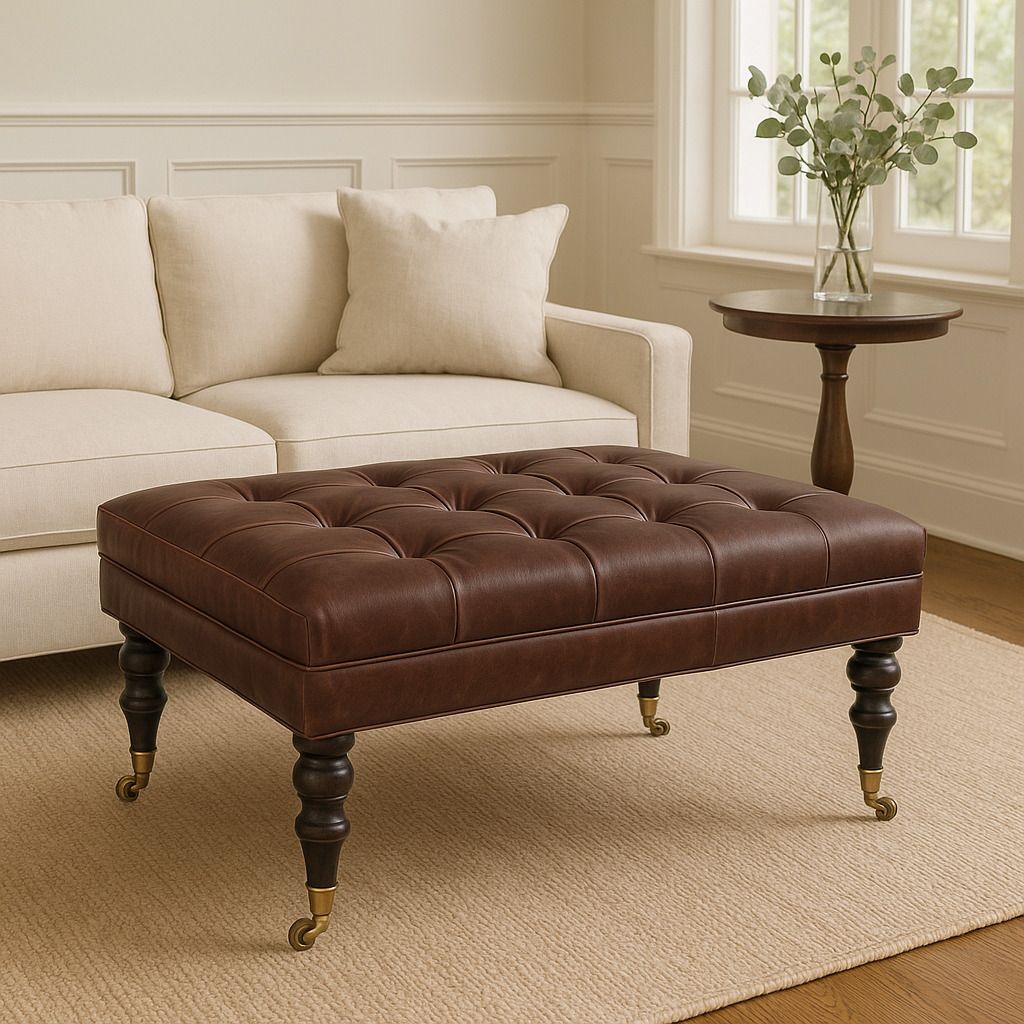 Buffalo Brown Leather Ottoman with Castor Legs