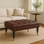 Buffalo Brown Leather Ottoman with Castor Legs