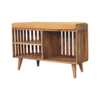 Slatted Oak-Tone Bench with 3 Slots