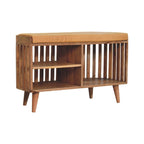 Slatted Oak-Tone Bench with 3 Slots