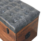 Black Buffalo Hide Leather Storage Trunk