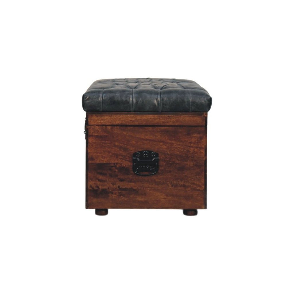 Black Buffalo hide leather Storage Trunk