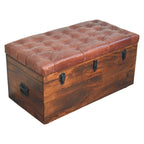 Brown Buffalo Hide Leather Storage Trunk