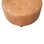 Brown Buffalo Hide Leather Round Ottoman