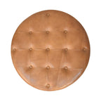 Brown Buffalo Hide Leather Round Ottoman