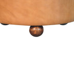 Brown Buffalo Hide Leather Round Ottoman