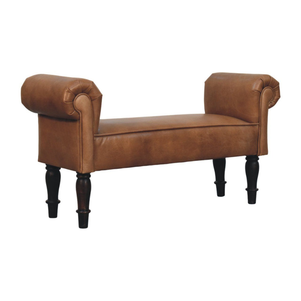Brown Buffalo Leather Rolled Arms Bench