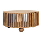 Slatted Round Oak-Tone Coffee Table