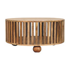 Slatted Round Oak-Tone Coffee Table