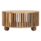 Slatted Round Oak-Tone Coffee Table