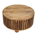 Slatted Round Oak-Tone Coffee Table