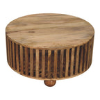 Slatted Round Oak-Tone Coffee Table
