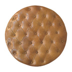 Brown Buffalo Leather Round Ottoman with Castor Legs