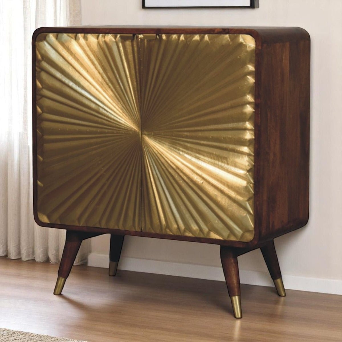 Avora Brass Embossed 2 Door Chestnut Cabinet