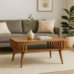 Slatted Oak-Tone Coffee Table