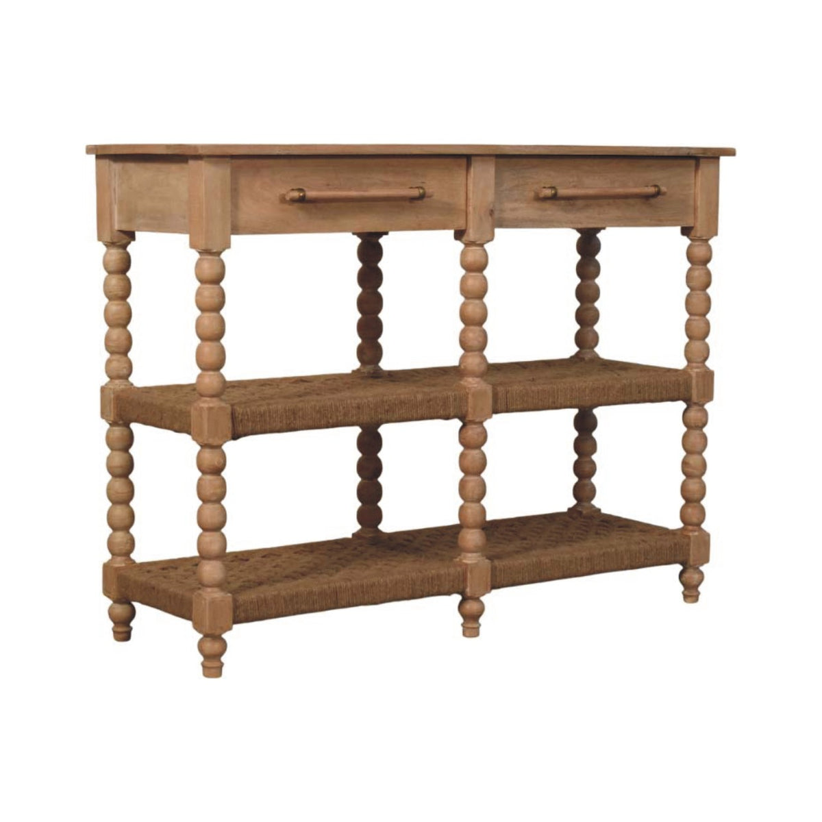 Savoy Bobbin Console with Jute Shelves
