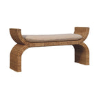 Rattan Weave Bouclé Bench