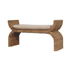 Rattan Weave Bouclé Bench