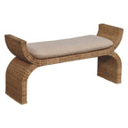 Rattan Weave Bouclé Bench