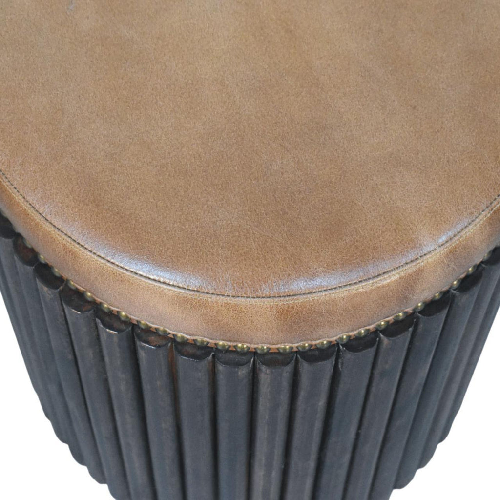 Ribbed Leather Accent Stool